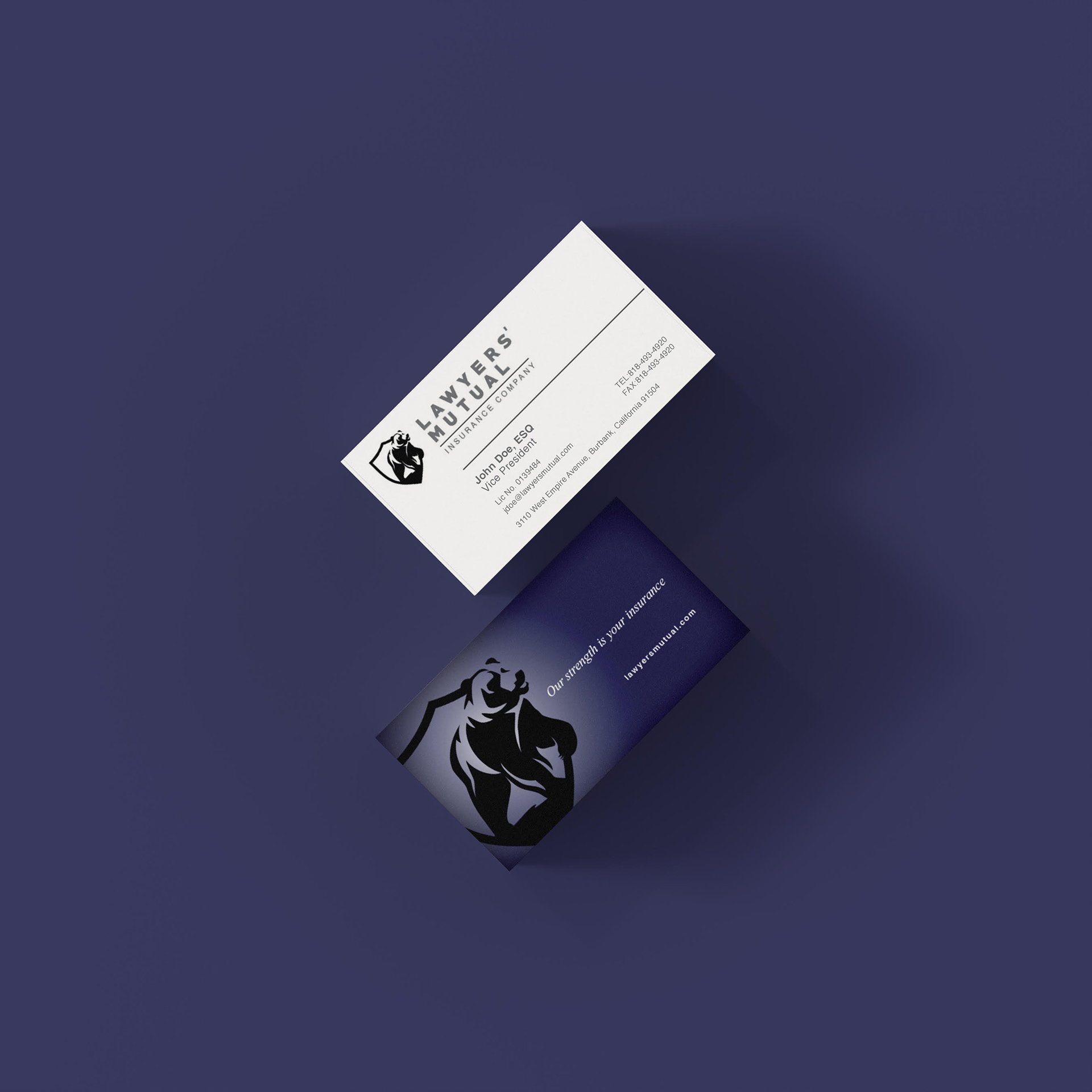 lmic business card example on purple background